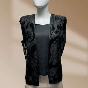 R&M Richards Women's Jacket & Attached Tank Black Sparkle Formal Event Set